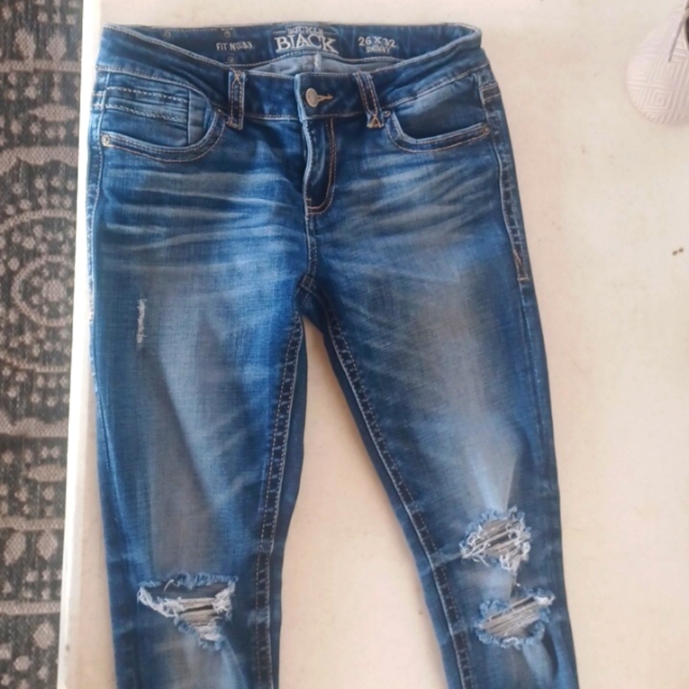 Buckle Black Denim Skinny Jeans 26x32 Fit #53
